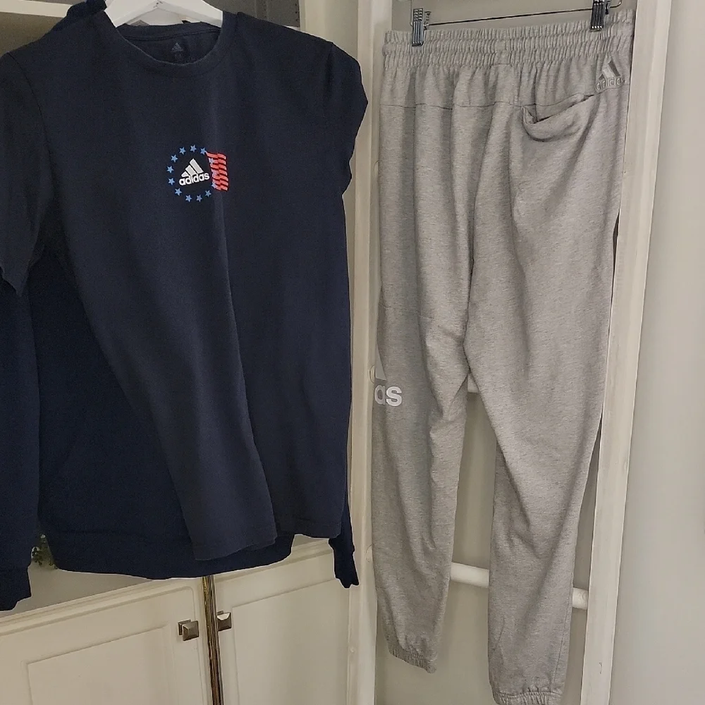 Sale Mens Adidas Navy Hoodie Short Sleeve Joggers Set Size Medium